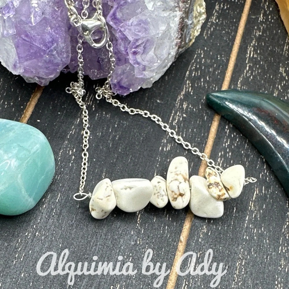 Creamy white buffalo Turquoise bar pendant 925 sterling silver necklace/ - Picture 1 of 5